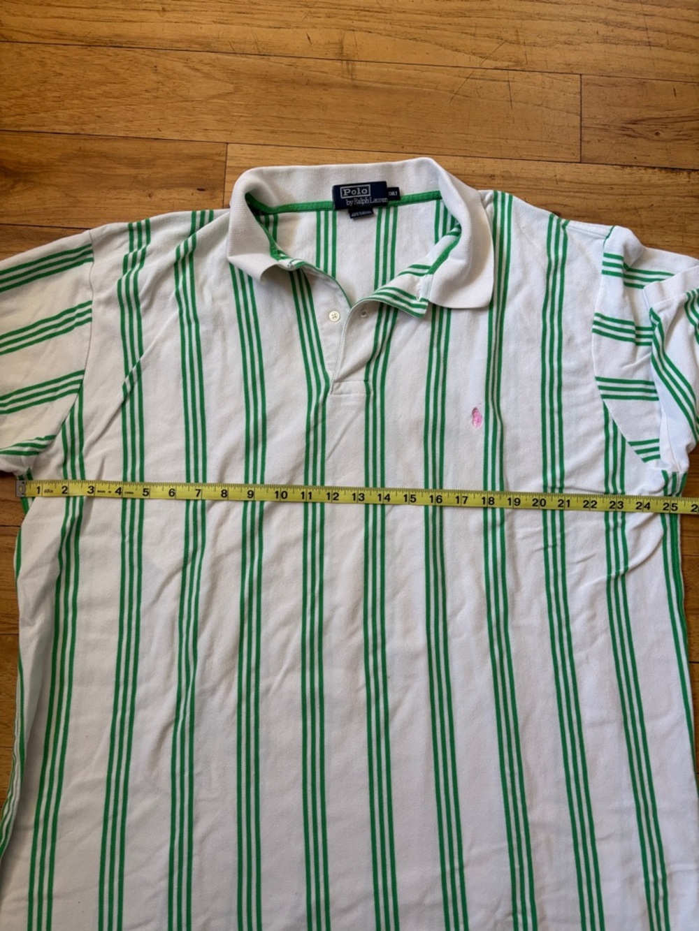 Ralph Lauren White Polo with Green Vertical Stripes - Picture 6 of 7